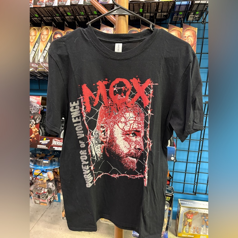 Moxley WWE “Purveyor of Violence” Gildan Black and Red Short Sleeve Tees